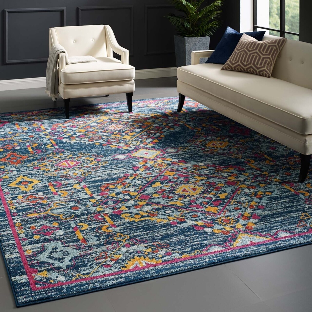Modway Entourage Khalida Distressed Floral Lattice 8x10 Area Rug-R-1169-810